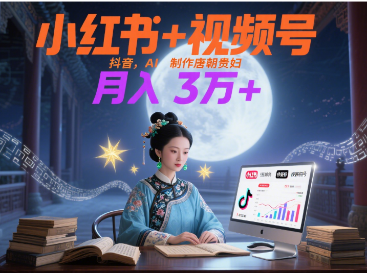 小红书+视频号+抖音，AI轻松制作唐朝贵妇IP，毒鸡汤、励志、减肥瘦身、养生赛道轻松切入，每天30分钟，轻松产出N条，月入3万+ -云峥科技网