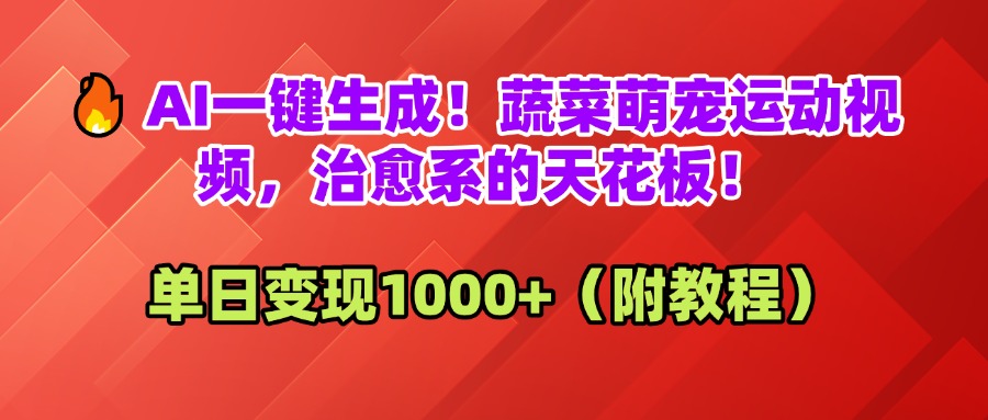 AI一键生成！蔬菜萌宠运动视频，治愈系的天花板！单日变现1000+（附教程）-云峥科技网
