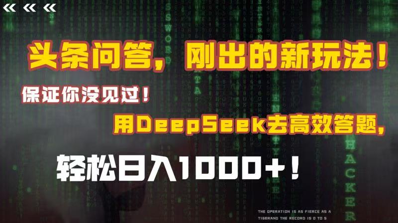头条问答，刚出的新玩法！保证你没见过！结合Deepseek高效答题，轻松日入1000+-云峥科技网