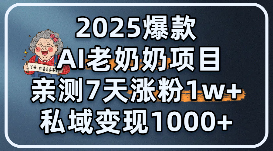 2025爆款 AI 老奶奶项目：亲测 7 天涨粉 1W+，私域变现 1000+-云峥科技网