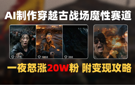 AI制作穿越古战场视频一夜涨粉20W保姆级教学（附AI变现指南）-云峥科技网