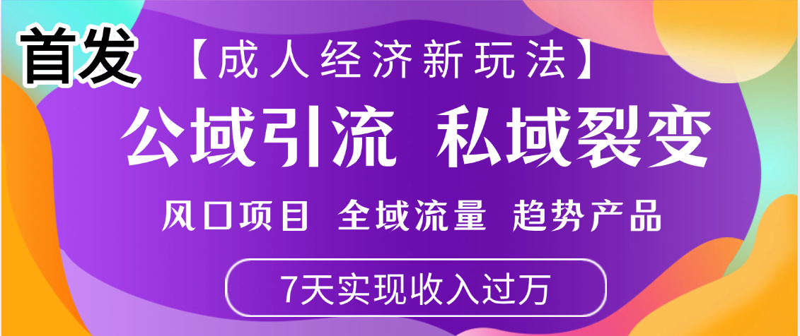 首发：【成人经济新玩法】市面独家玩法，风口项目、全域流量、趋势产品，7天实现月入过万-云峥科技网