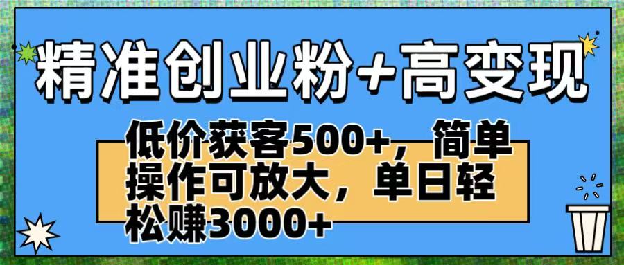 精准创业粉+高变现：低价获客500+，简单操作可放大，单日轻松赚3000+-云峥科技网