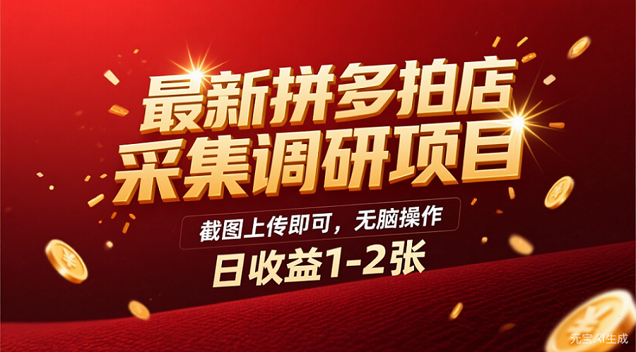 最新拼多多拍店采集调研项目，截图上传即可，无脑操作，日收益1-2张-云峥科技网