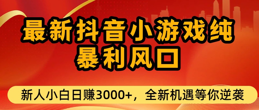 最新抖音小游戏纯暴利风口!小白单日稳赚3000+，全新机遇千万别错过-云峥科技网