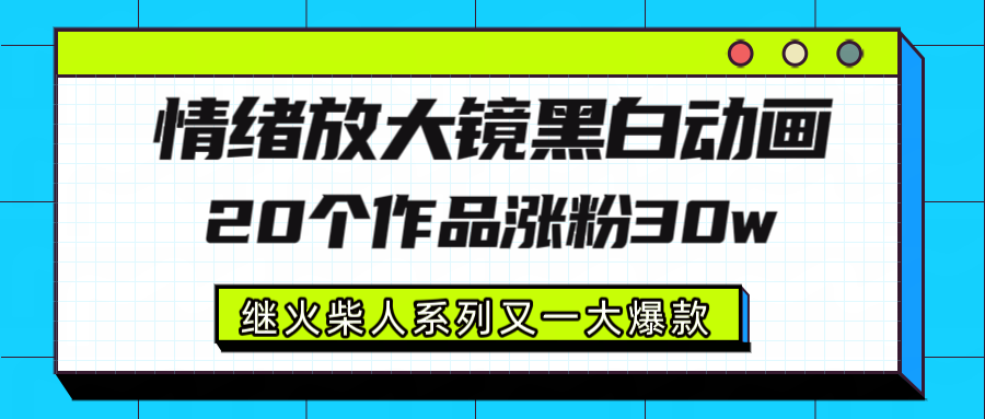 情绪放大镜黑白线条动画风格，20个视频，涨粉30W，继火柴人系列又一大爆款-云峥科技网