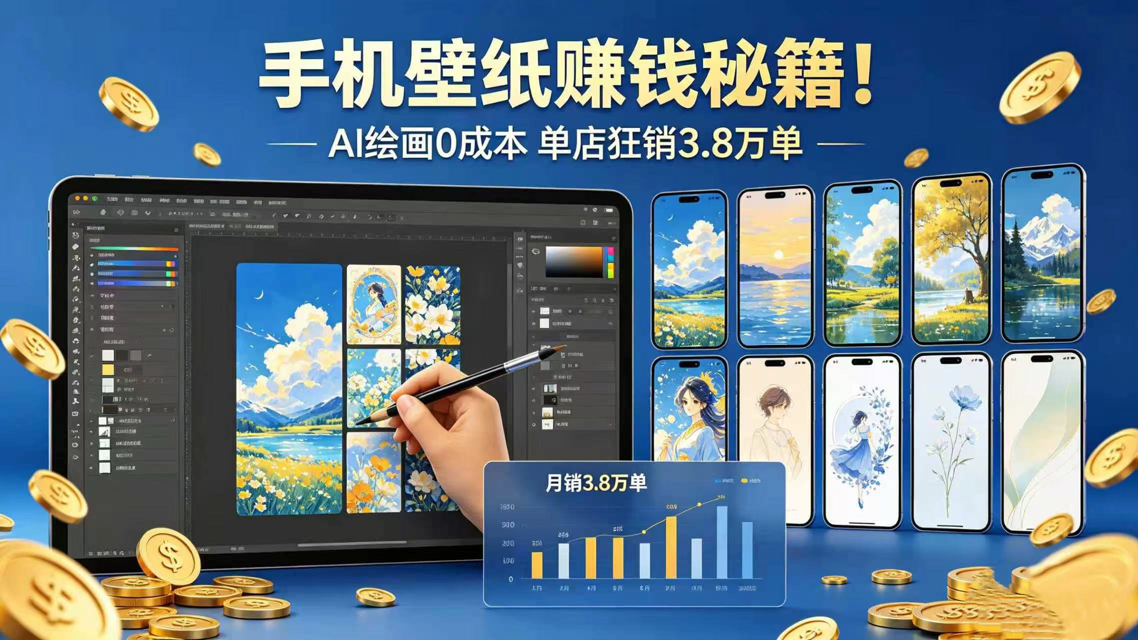 手机壁纸赚钱秘籍！AI 绘画 0 成本 单店狂销 3.8 万单-云峥科技网