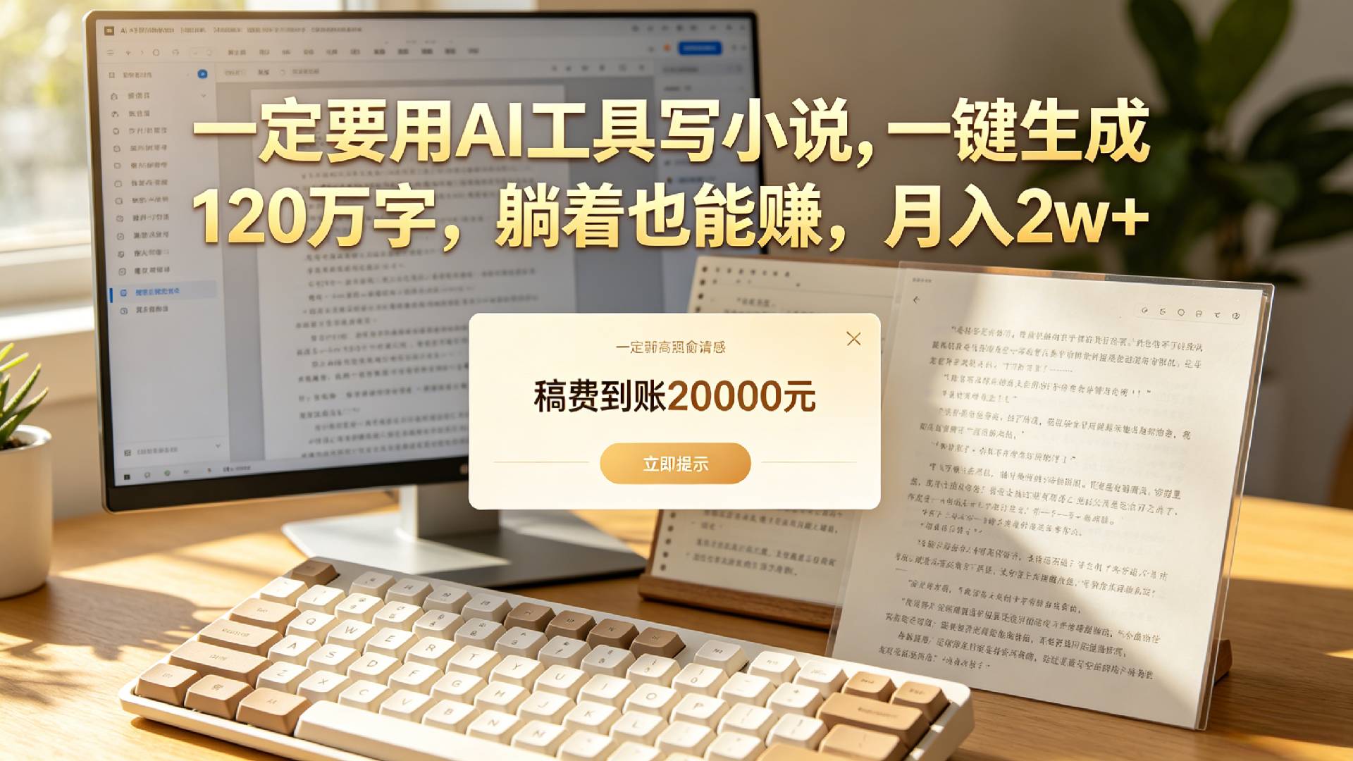【听劝】一定要用AI工具写小说,一键生成120万字,躺着也能赚,月入2w+-云峥科技网