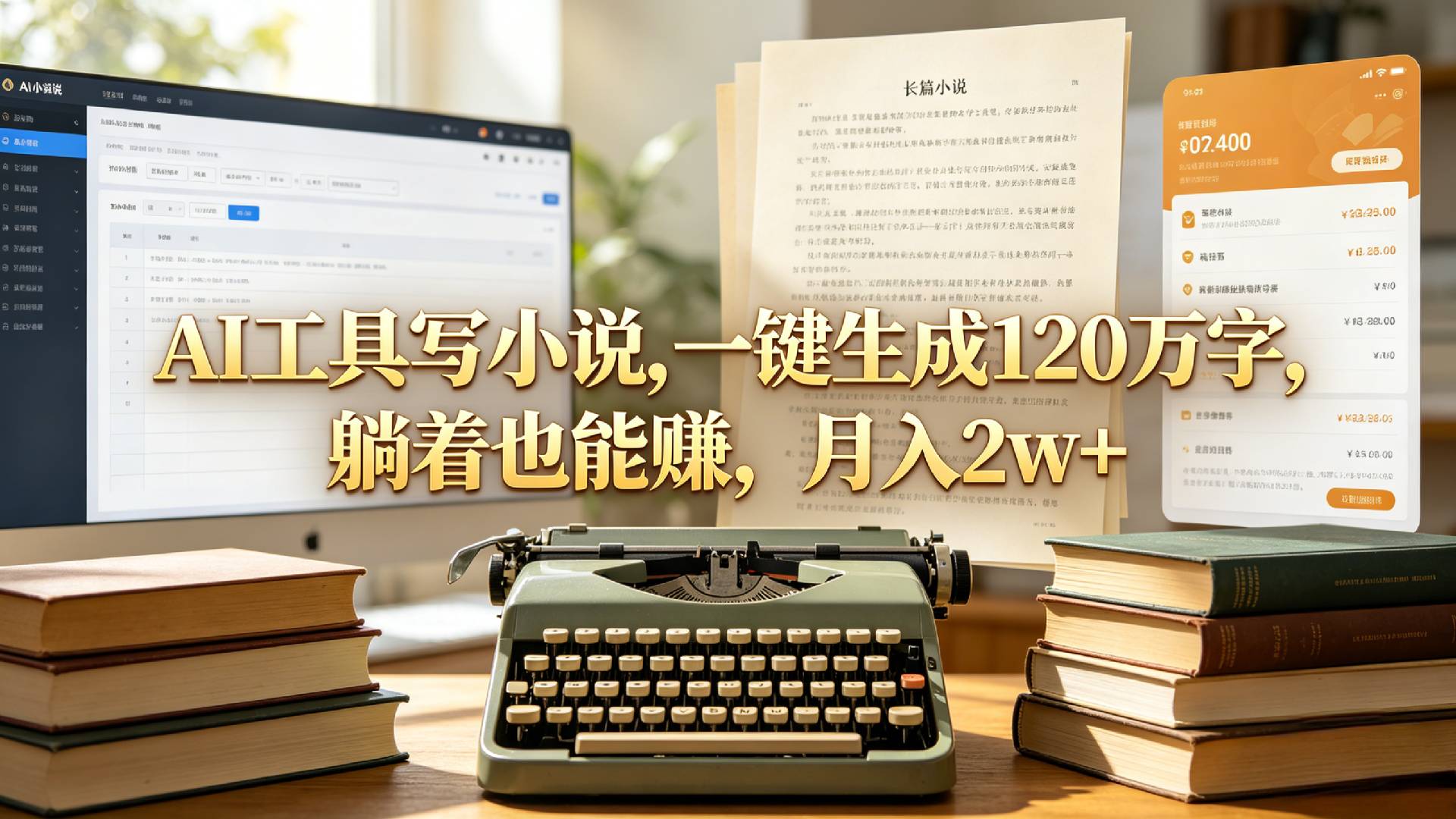 AI工具写小说,一键生成120万字，躺着也能赚，月入2w+！-云峥科技网
