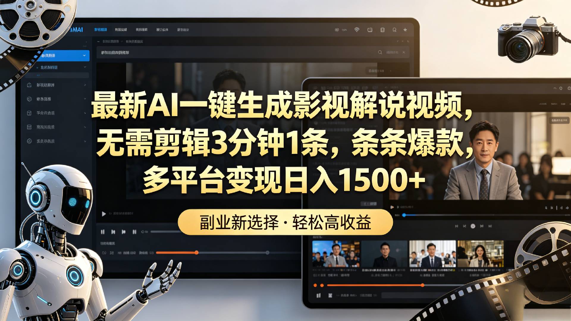 最新AI一键生成影视解说视频，无需剪辑3分钟1条，条条爆款，多平台变现日入1500+-云峥科技网