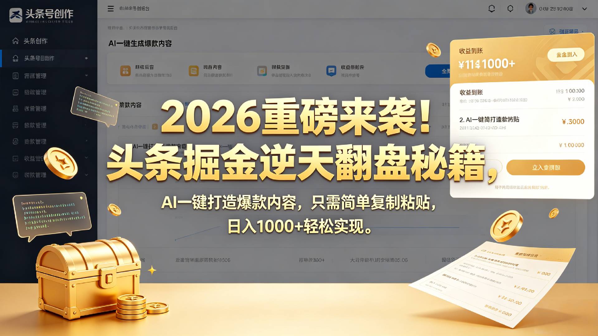 2026 重磅来袭！头条掘金逆天翻盘秘籍，AI 一键打造爆款内容，只需简单复制粘贴，日入 1000 + 轻松实现！-云峥科技网